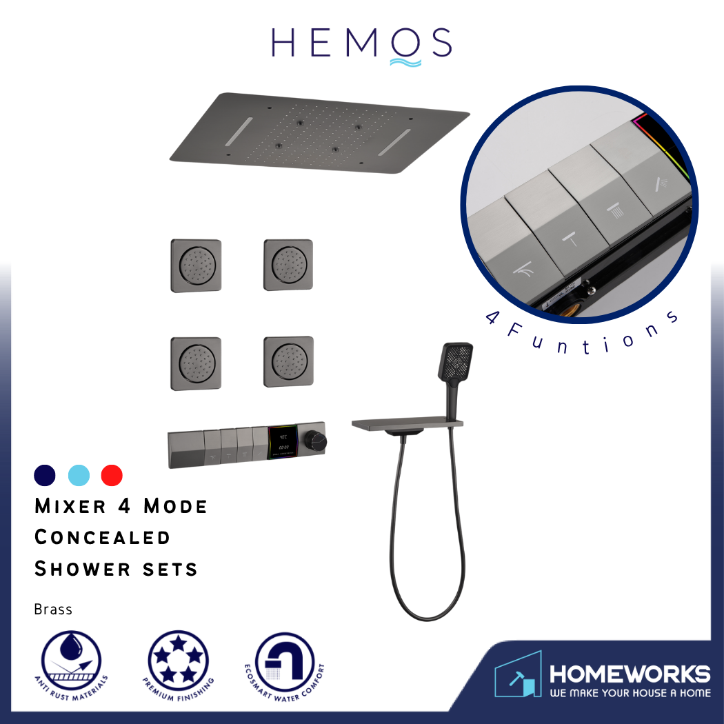 HEMOS BATHROOM BRASS 4 MODE CONCEALED MIXER SHOWER SETS WITH DIGITAL DISPLAY MATT GRAY SET MANDIAN HM-19101-MG