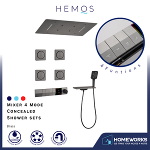 HEMOS BATHROOM BRASS 4 MODE CONCEALED MIXER SHOWER SETS WITH DIGITAL DISPLAY MATT GRAY SET MANDIAN HM-19101-MG