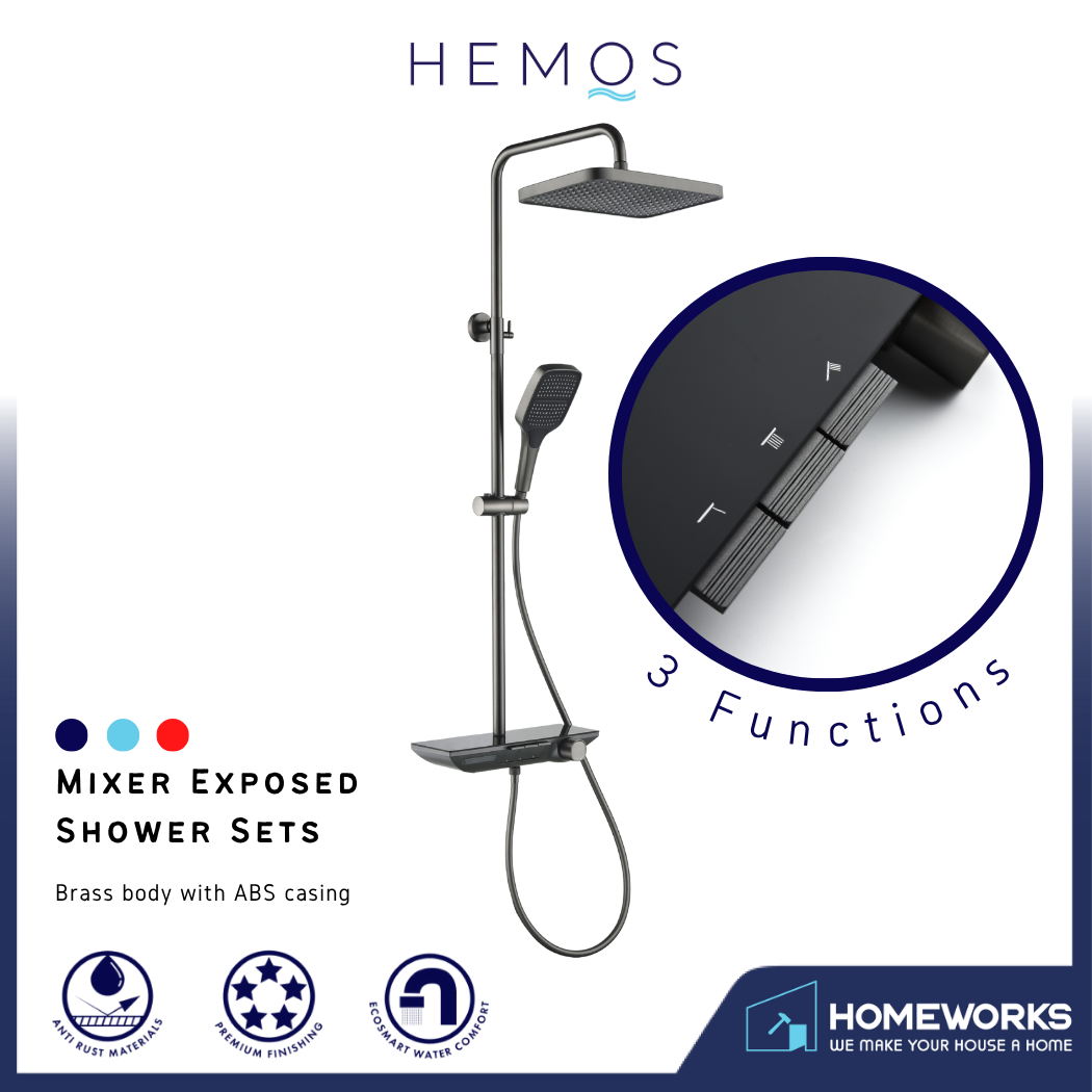 HEMOS BATHROOM FAUCET 3 MODE BRASS BODY WITH ABS CASING MIXER RAIN SHOWER SETS MATT GRAY SET MANDIAN HM-19115-MG