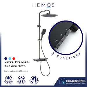 HEMOS BATHROOM FAUCET 3 MODE BRASS BODY WITH ABS CASING MIXER RAIN SHOWER SETS MATT GRAY SET MANDIAN HM-19115-MG