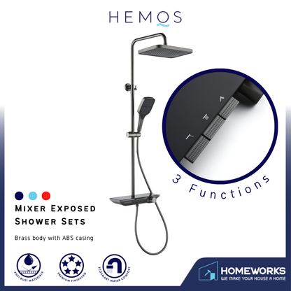HEMOS BATHROOM FAUCET 3 MODE BRASS BODY WITH ABS CASING MIXER RAIN SHOWER SETS MATT GRAY SET MANDIAN HM-19115-MG