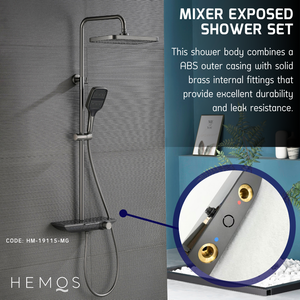 HEMOS BATHROOM FAUCET 3 MODE BRASS BODY WITH ABS CASING MIXER RAIN SHOWER SETS MATT GRAY SET MANDIAN HM-19115-MG