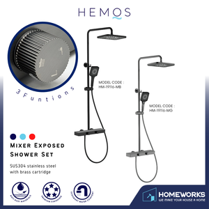 HEMOS BATHROOM FAUCET 3 MODE SUS304 STEEL WITH BRASS CARTRIDGE MIXER RAIN SHOWER SETS SET MANDIAN HM-19116-MB,MG