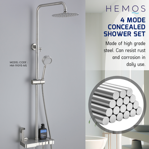 HEMOS BATHROOM FAUCET 4 MODE STAINLESS STEEL 304 MIXER EXPOSED MATT SILVER & GRAY SHOWER SETS HM-19093