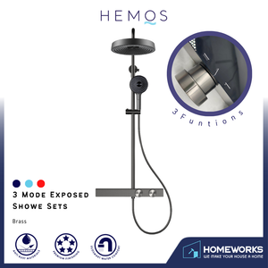 HEMOS BATHROOM FAUCET 3 MODE BRASS MIXER RAIN SHOWER SETS MATT GRAY SET MANDIAN HM-19086-MG