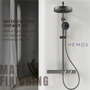 HEMOS BATHROOM FAUCET 3 MODE BRASS MIXER RAIN SHOWER SETS MATT GRAY SET MANDIAN HM-19086-MG