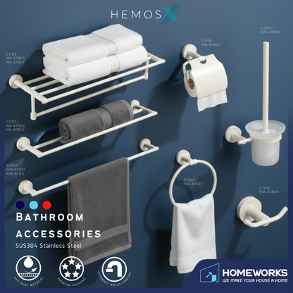 HEMOS BATHROOM FITTING SUS304 ACCESSORIES TOWEL RACK PAPER HOLDER CREAM WHITE 87SERIES