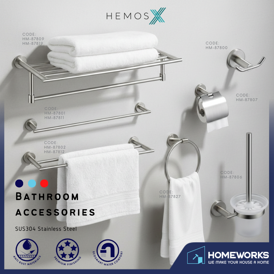 HEMOS BATHROOM FITTING SUS304 ACCESSORIES TOWEL RACK PAPER HOLDER MATT SILVER 87SERIES