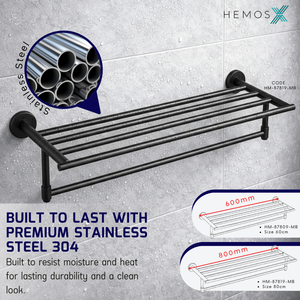 HEMOS BATHROOM FITTING SUS304 ACCESSORIES TOWEL RACK PAPER HOLDER MATT BLACK 87SERIES