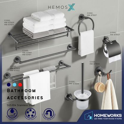 HEMOS BATHROOM FITTING SUS304 ACCESSORIES TOWEL RACK PAPER HOLDER MATT GREY 87SERIES