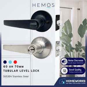 HEMOS 60-70MM TUBULAR LEVEL DOOR LOCK KUNCI TOMBOL PINTU RUMAH SILVER BLACK HM-5211