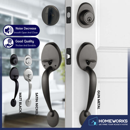 HEMOS 60-70MM DOUBLE ENTRANCE MAIN DOOR HANDLESET LOCK TOMBOL PINTU DEPAN HM-5103-MS,MB,MG
