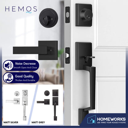 HEMOS 60-70MM DOUBLE ENTRANCE MAIN DOOR HANDLESET LOCK TOMBOL PINTU DEPAN HM-5101-MS,MB,MG