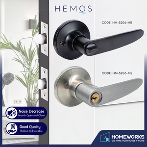 HEMOS 60-70MM TUBULAR LEVEL DOOR LOCK KUNCI TOMBOL PINTU RUMAH SILVER BLACK HM-5206-MS,MB