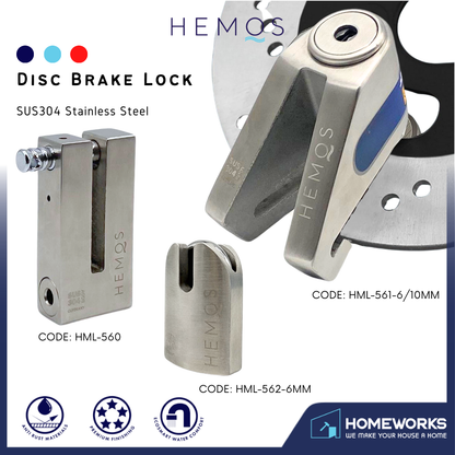 HEMOS SUS 304 MOTOR SECURITY SAFETY ANTI-CUT ANTI-THEIF PADLOCK KUNCI MANGGA MOTOR HML-560,561