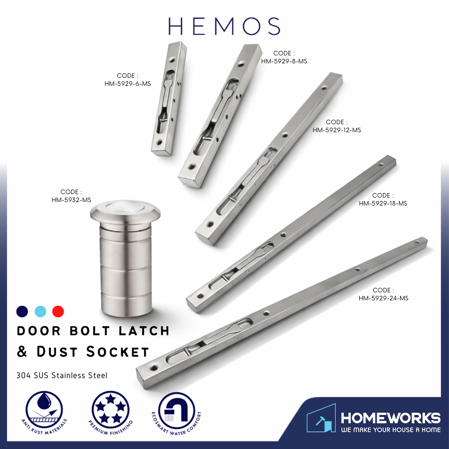 HEMOS SOLID SUS304 STAINLESS STEEL FLUSH BOLT FOR DOUBLE DOOR LOCK CONCEALED SLIDING LATCH