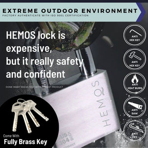 HEMOS 40/50MM SUS 304 STAINLESS STEEL MOTOR HOUSE SECURITY SAFETY ANTI-CUT PADLOCK KUNCI MANGGA
