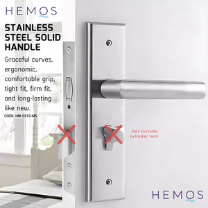 HEMOS HEAVY DUTY SUS304 STAINLESS STEEL DOOR LOCK LEVER HANDLE SILVER WITH PLATE