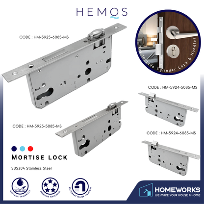 HEMOS 38-50MM SOLID SUS304 STAINLESS STEEL MORTISE LOCK/MORTISE ROLLER