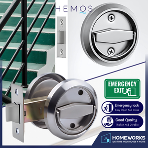 HEMOS 32-47MM KEYLESS POCKET DOOR LOCK HIDDEN RECESSED CUP INSTALL DOOR HANDLES HM-5931-MS
