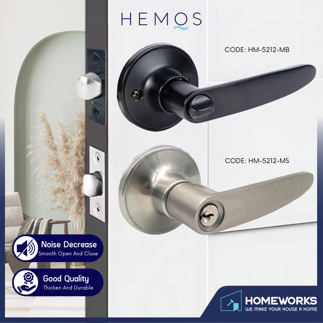 HEMOS 60-70MM TUBULAR LEVEL DOOR LOCK KUNCI TOMBOL PINTU RUMAH SILVER BLACK HM-5212-MS,MB