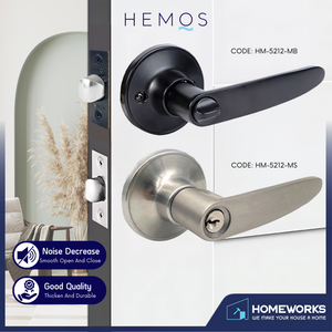 HEMOS 60-70MM TUBULAR LEVEL DOOR LOCK KUNCI TOMBOL PINTU RUMAH SILVER BLACK HM-5212-MS,MB
