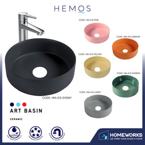 HEMOS BATHROOM CERAMIC WASH BASIN TABLE TOP ART BASIN ROUND VESSEL SINK PORCELAIN HM-613