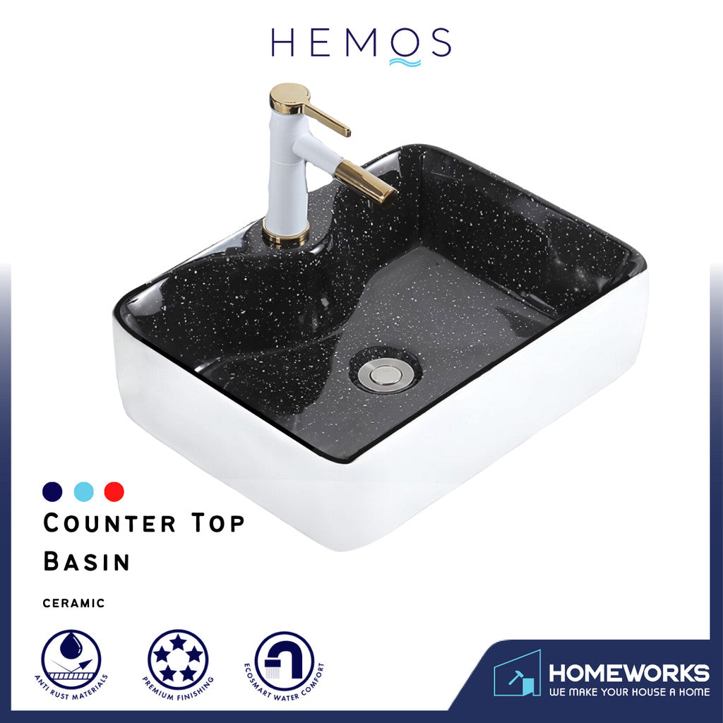 HEMOS BATHROOM CERAMIC WASH COUNTERTOP ART BASIN SQUARE VESSEL PORCELAIN HM-644-WB