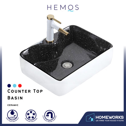 HEMOS BATHROOM CERAMIC WASH COUNTERTOP ART BASIN SQUARE VESSEL PORCELAIN HM-644-WB