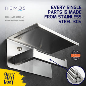 HEMOS BATHROOM FITTING SUS 304 TOILET PAPER ROLL PHONE HOLDER PEMEGANG TISU HM-89807 (MB, MS, MG)