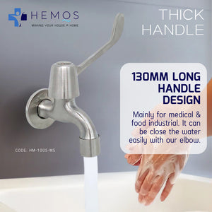 HEMOS FAUCET SUS 304 HYGIENE MEDICAL HEALTH LONG HANDLE WATER TAP WALL MOUTED BIB TAP HM-1005