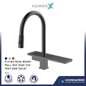 HEMOS KITCHEN FAUCET BRASS PULL OUT WATERFALL MIXER PILLAR SINK TAP KEPALA PAIP DAPUR HM-19071-MB,MG