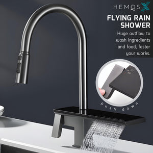 HEMOS KITCHEN FAUCET BRASS PULL OUT WATERFALL MIXER PILLAR SINK TAP KEPALA PAIP DAPUR HM-19071-MB,MG