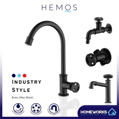 HEMOS BATHROOM KITCHEN FAUCET MODERN RETRO INDUSTRIAL BRASS BASIN SINK BIBTAP PAIP AIR GAYA INDUSTRI