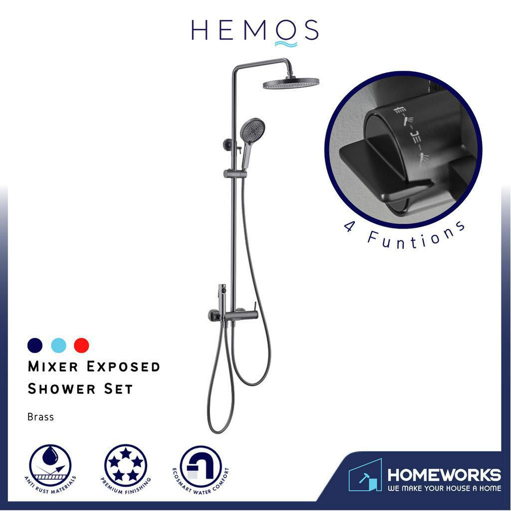 HEMOS BATHROOM FAUCET 4 MODE BRASS MIXER EXPOSED GREY SHOWER SETS HM-19069-MG