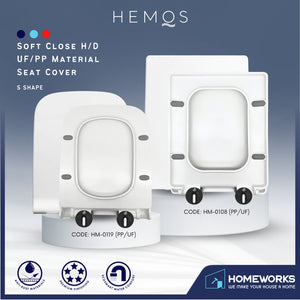 HEMOS HEAVY DUTY S SHAPE PP/UF SOFT CLOSING SEAT COVER ADJUSTABLE HINGES PENUTUP TANDAS DUDUK