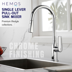 HEMOS KITCHEN FAUCET BRASS PULL OUT MIXER PILLAR SINK TAP CHROME KEPALA PAIP DAPUR HM-19105-C