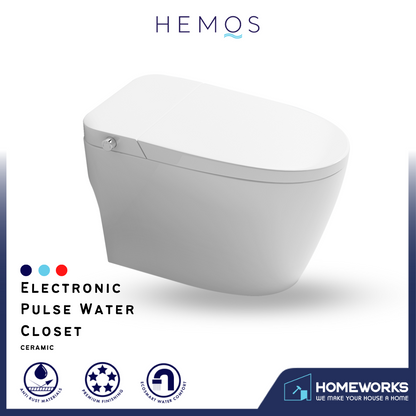 HEMOS BATHROOM CERAMIC ELECTRONIC PULSE WATER CLOSET WITH WATER SAVING JAMBAN BILIK AIR HM-786-250-W