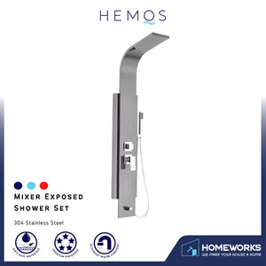 HEMOS BATHROOM FAUCET 4 MODE STAINLESS STEEL 304 MIXER EXPOSED SILVER SHOWER SETS HM-19051