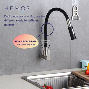HEMOS KITCHEN FAUCET SUS 304 BLACK FLEXIBLE TWINS SILICONE HOSE PAIP SINKI DAPUR HM-3202F.3209F-MS