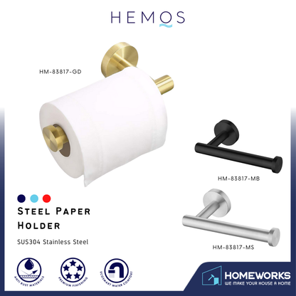 HEMOS BATHROOM FITTING SUS 304 WALL MOUNT TOILET PAPER HOLDER PEMEGANG TISU HMBF-83817 (MB, GD, MS)