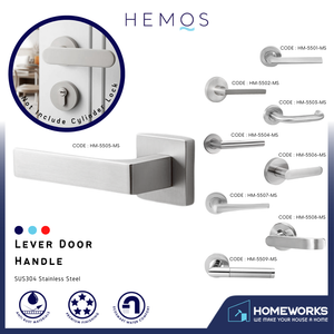 HEMOS HEAVY DUTY SUS304 STAINLESS STEEL LEVER DOOR HANDLE SILVER FOR BATHROOM LIVING ROOM