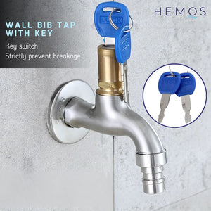 HEMOS BATHROOM FAUCET SUS 304 OUTDOOR ANTI-THIEF WALL BIB TAP WITH KEY KEPALA PAIP KUNCI HM-3336-MS
