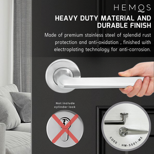 HEMOS HEAVY DUTY SUS304 STAINLESS STEEL LEVER DOOR HANDLE SILVER FOR BATHROOM LIVING ROOM