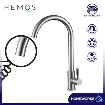HEMOS KITCHEN FAUCET STAINLESS STEEL SUS 304 PILLAR SINK TAP C004