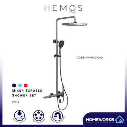 HEMOS BATHROOM FAUCET 4 MODE BRASS MIXER EXPOSED GREY SHOWER SETS SET MANDIAN HM-19001-MG