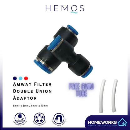 AMWAY FILTER DOUBLE UNION FITTING ADAPTOR WITH FREE 6MM TUBE