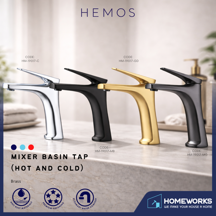 HEMOS BATHROOM FAUCET BRASS MIXER HOT COLD PILLAR BASIN TAP KEPALA PAIP AIR BILIK AIR HM-19017