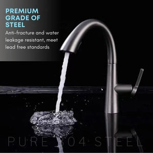 HEMOS KITCHEN FAUCET 304 STEEL PULL OUT MIXER HOT COLD PILLAR SINK TAP KEPALA PILI PAIP HM-19033-MS