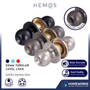HEMOS 60MM CYLINDRICAL KNOBS DOOR LOCK SUS 304 HEAVY DUTY KUNCI TOMBOL PINTU RUMAH HM-5301,5302